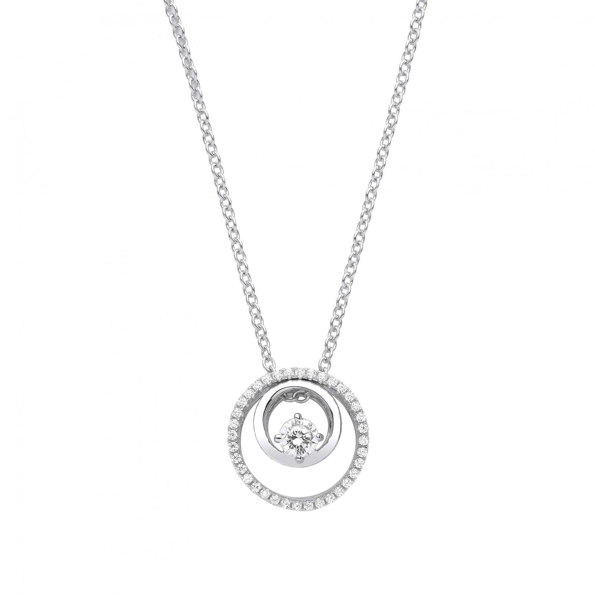 Silver CZ Fancy Circle Pendant Necklace