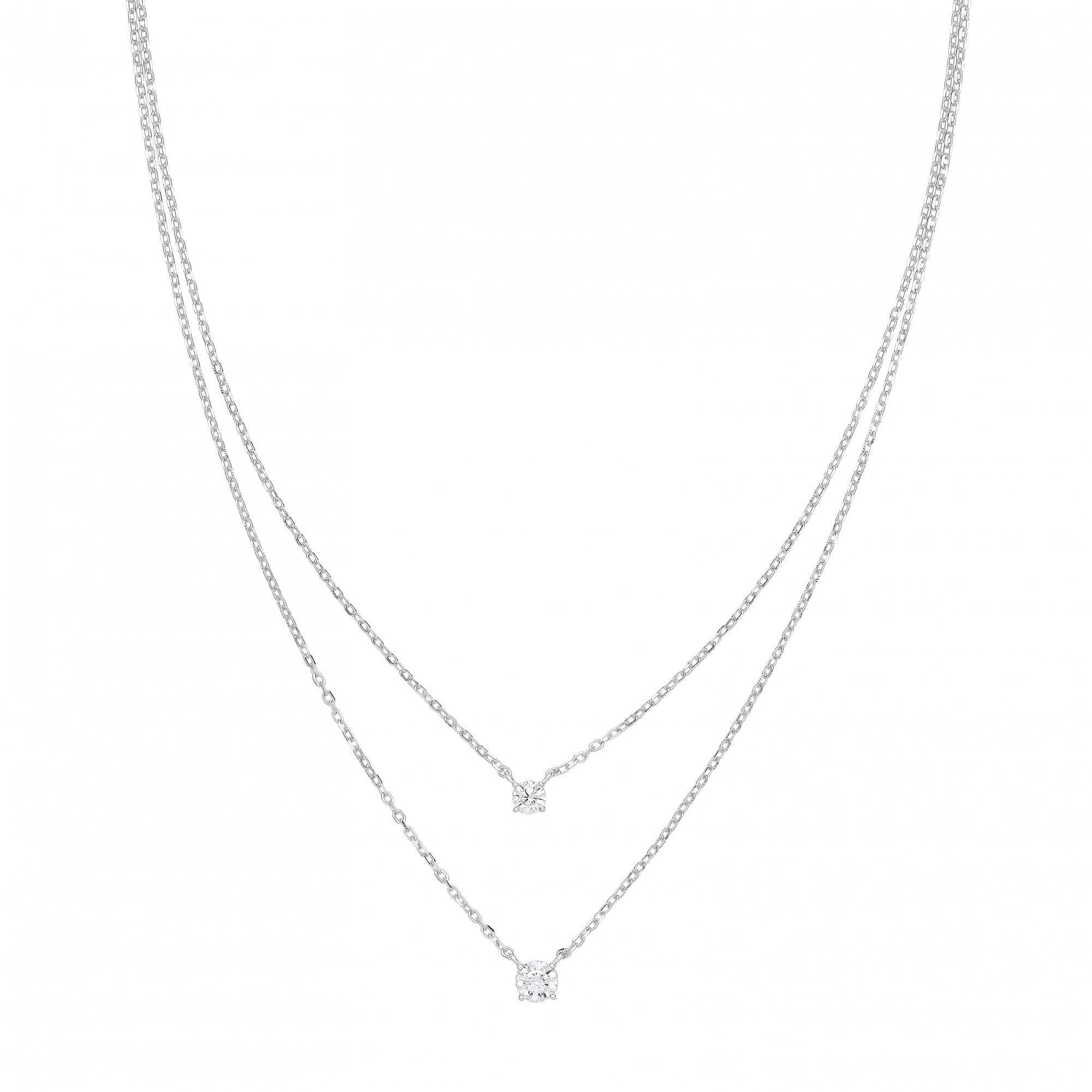 Silver Double Chain CZ Necklace