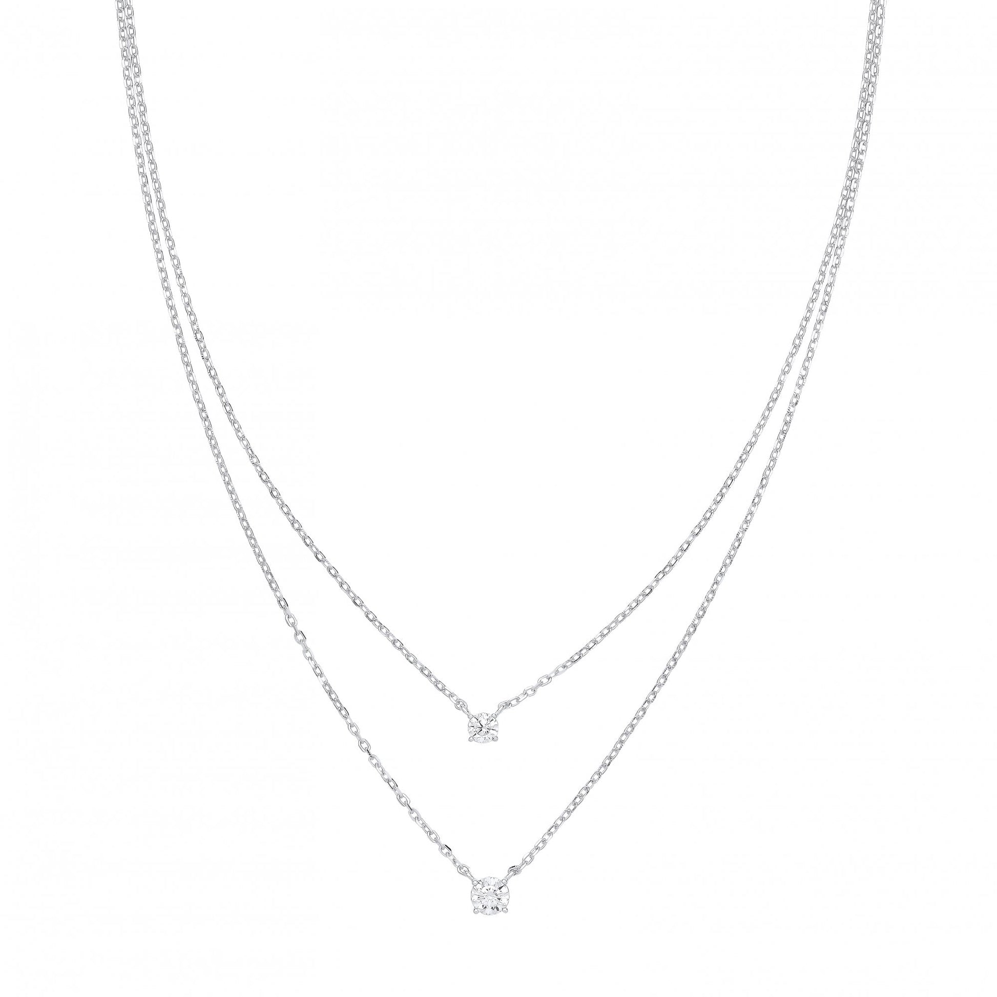Silver Double Chain CZ Necklace