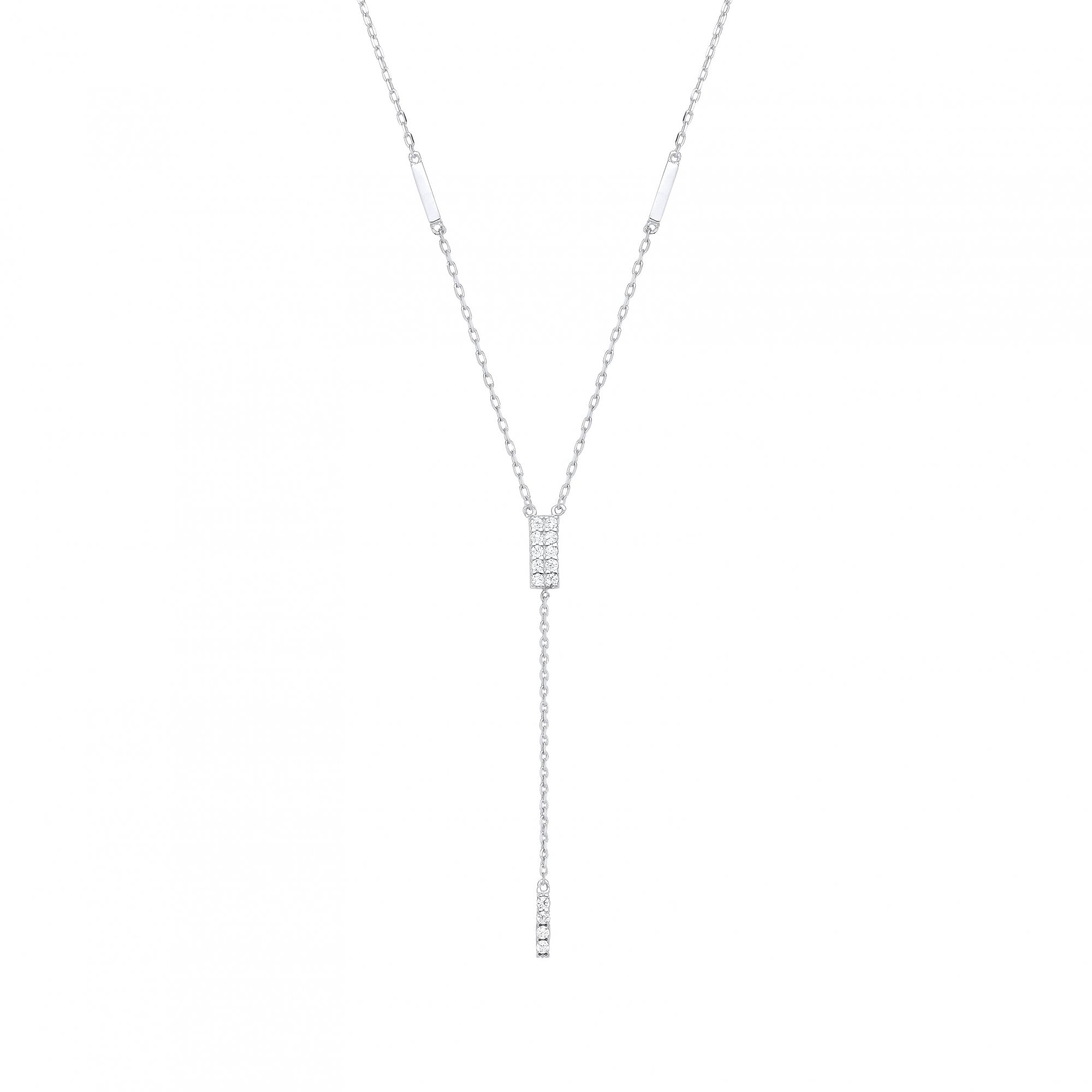 Silver CZ Bar Pendant Necklace