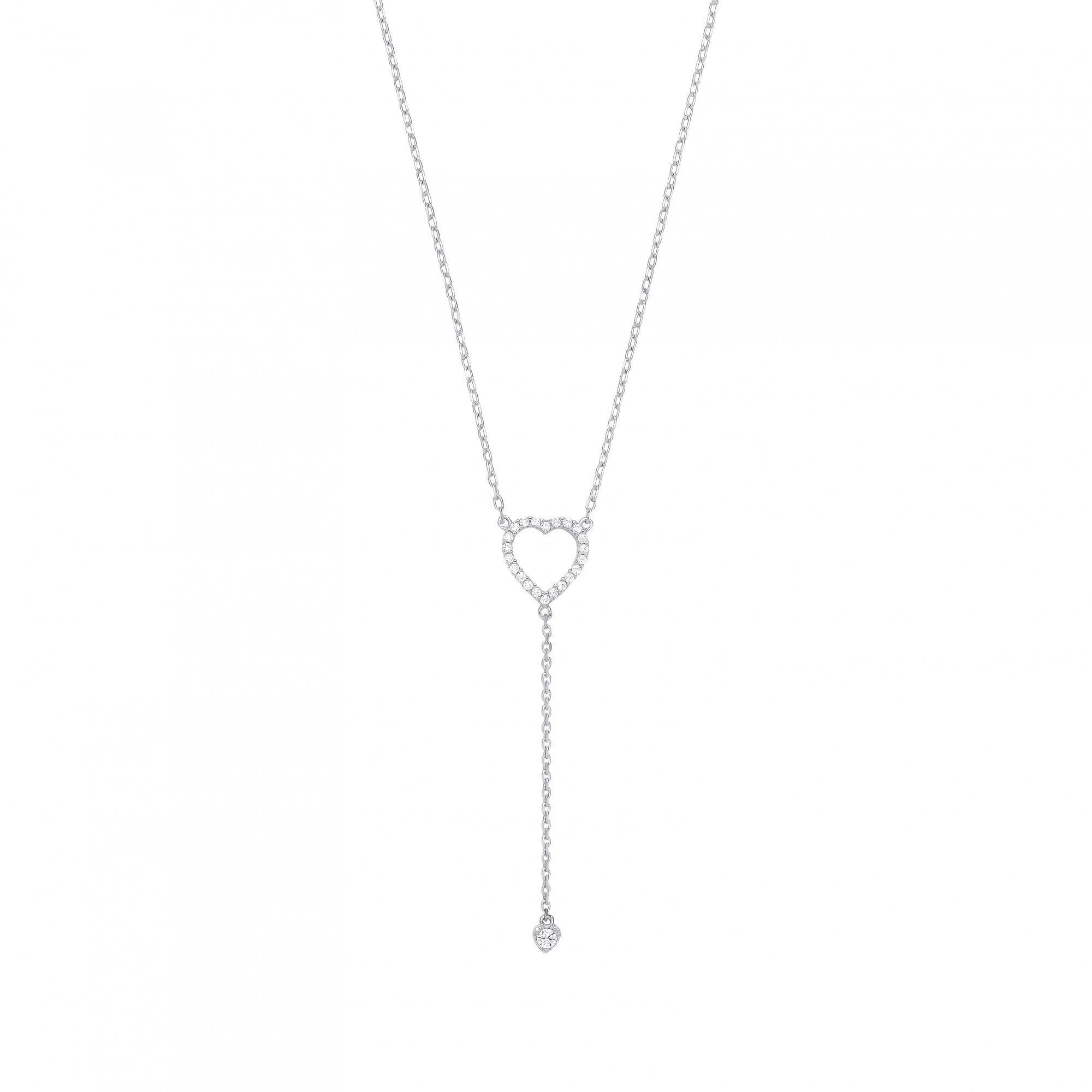 Silver CZ Heart Pendant Necklace
