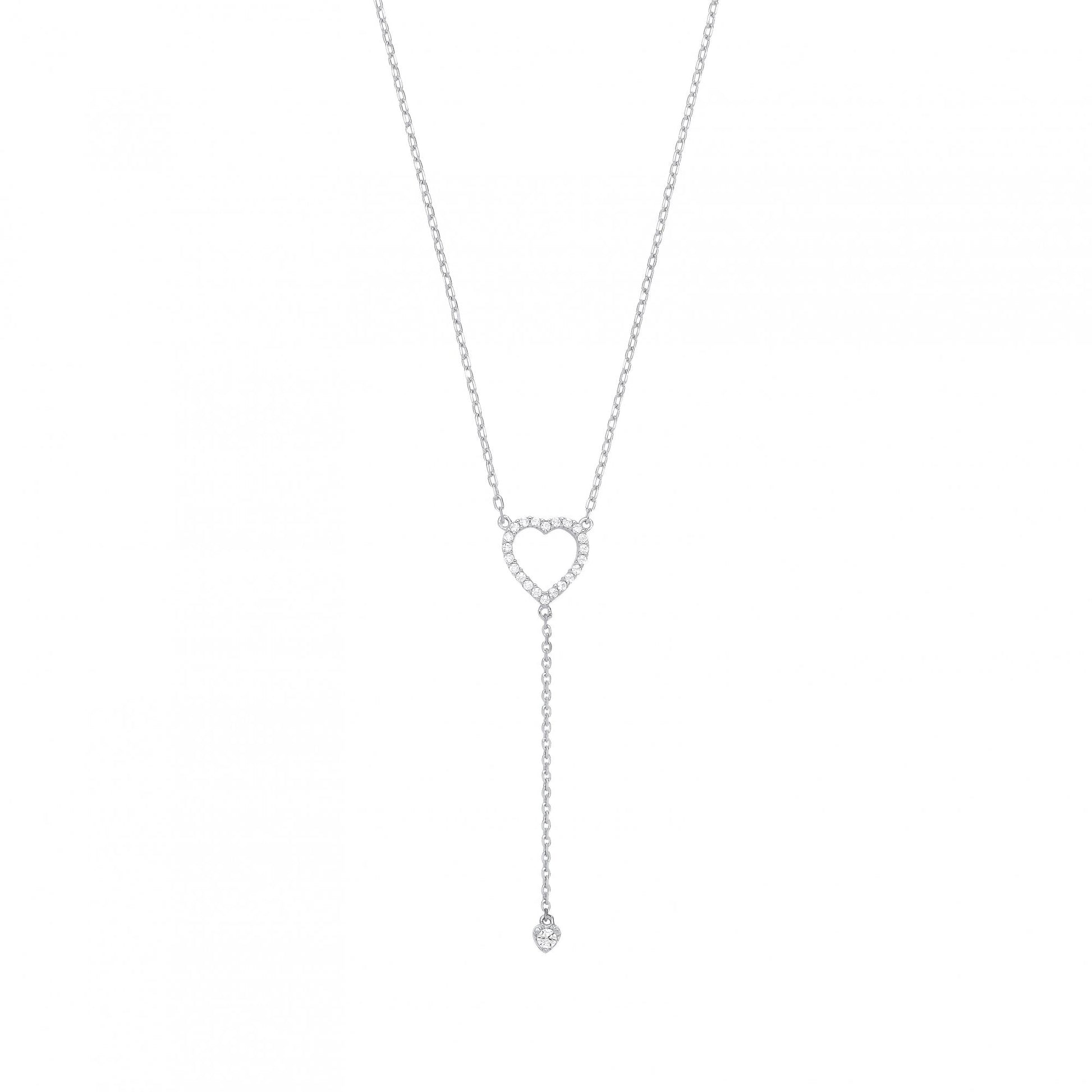 Silver CZ Heart Pendant Necklace