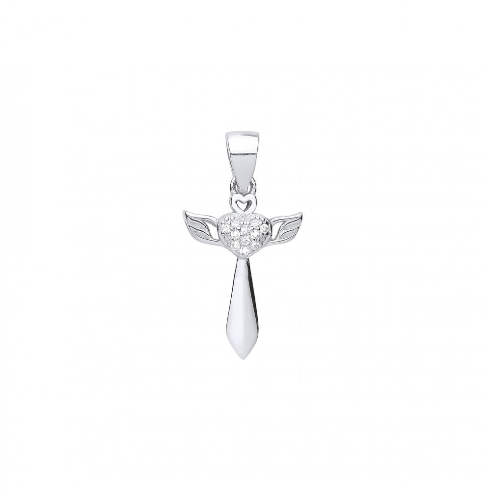 Silver CZ Heart Cross Pendant