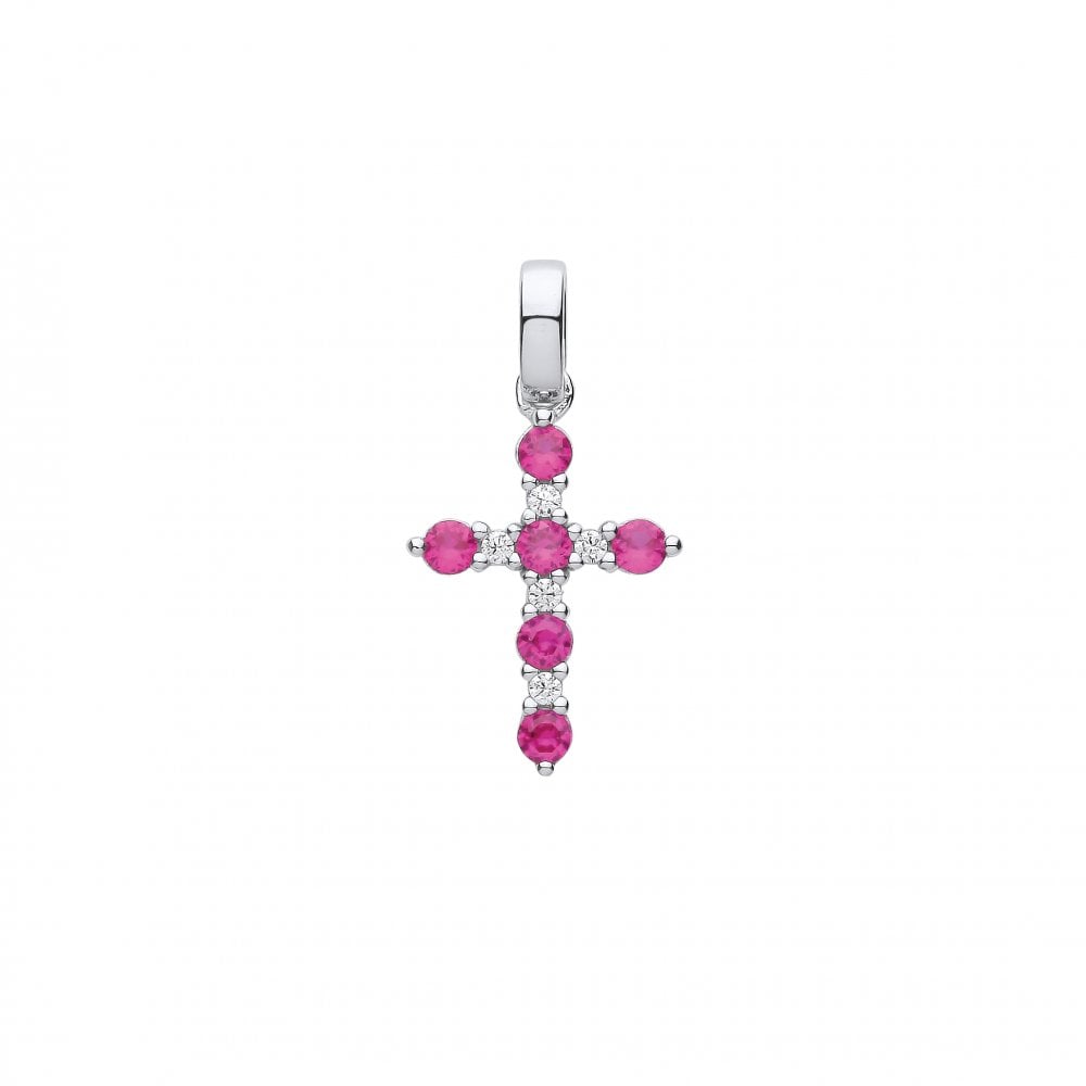 Silver CZ & Ruby Fancy Cross Pendant