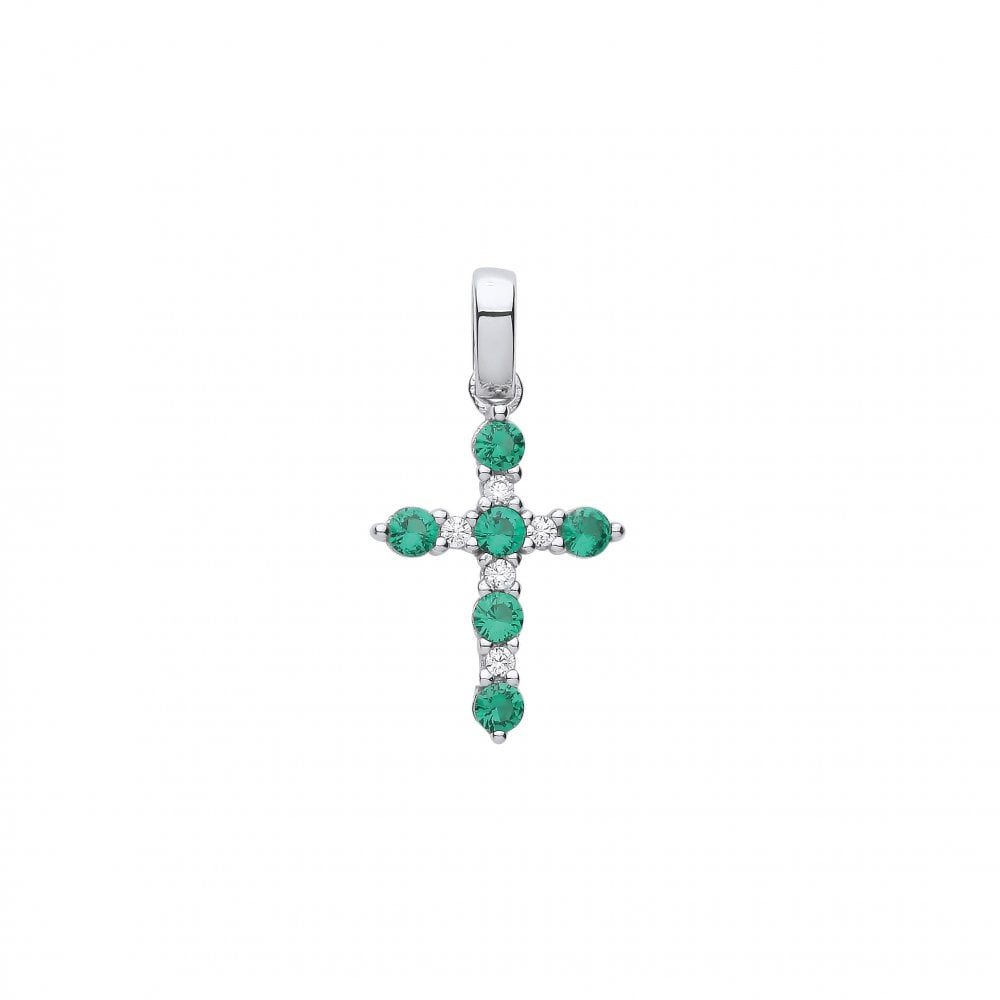 Silver CZ & Emerald Fancy Cross Pendant