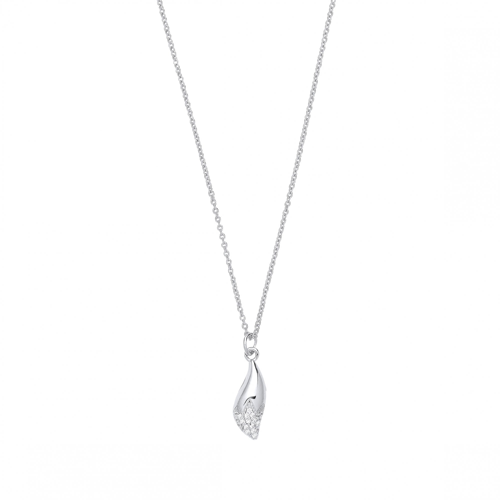 Silver CZ Petal Pendant Necklace
