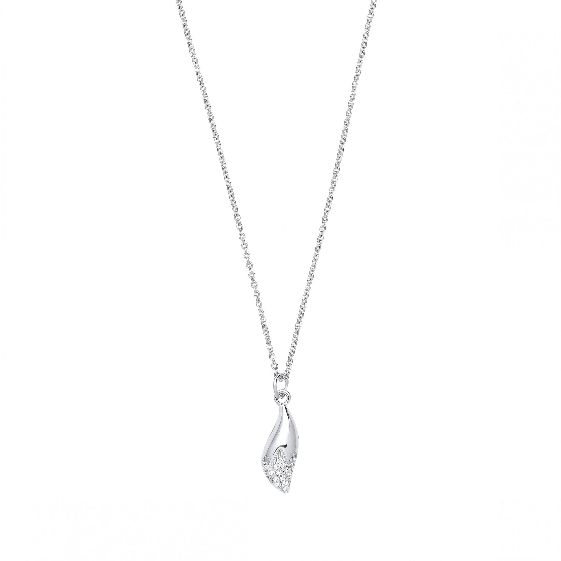 Silver CZ Petal Pendant Necklace