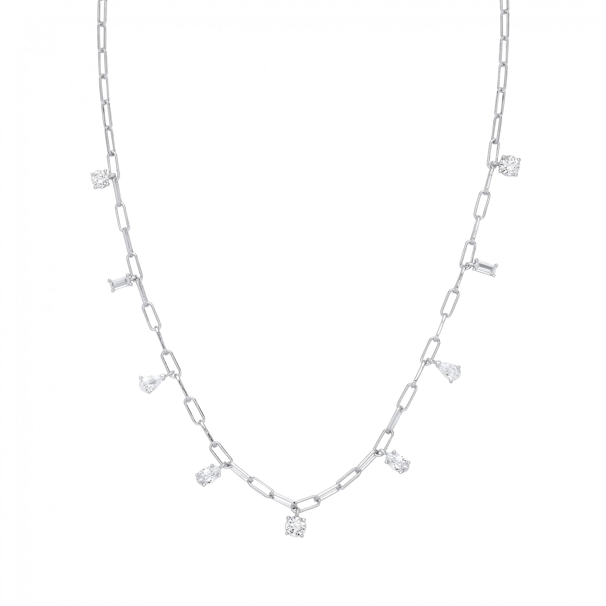 Silver CZ Fancy Pendant Charm Necklace