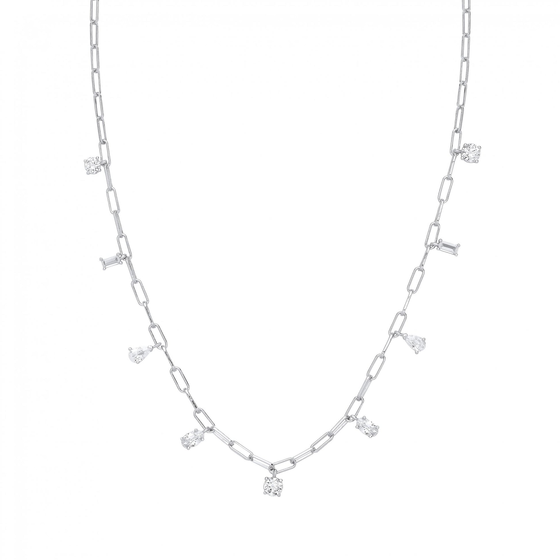 Silver CZ Fancy Pendant Charm Necklace