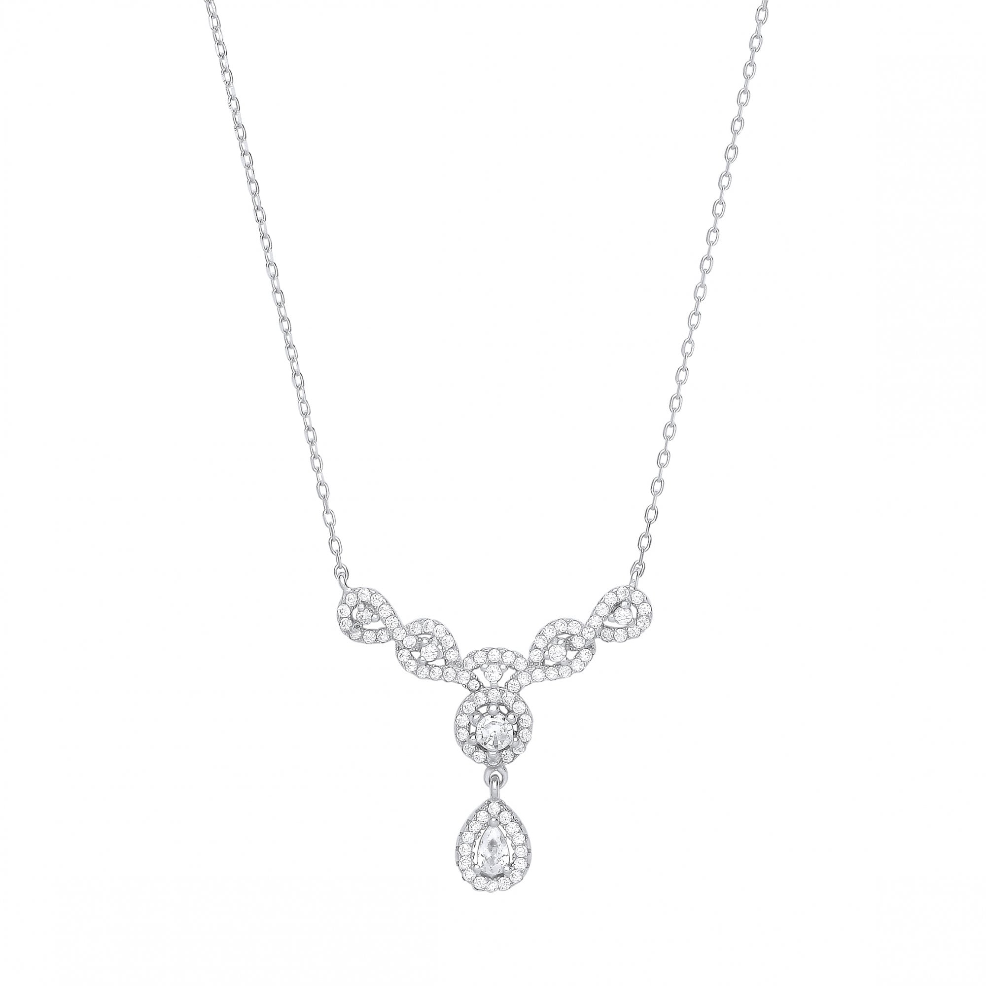 Silver CZ Fancy Pendant Necklace