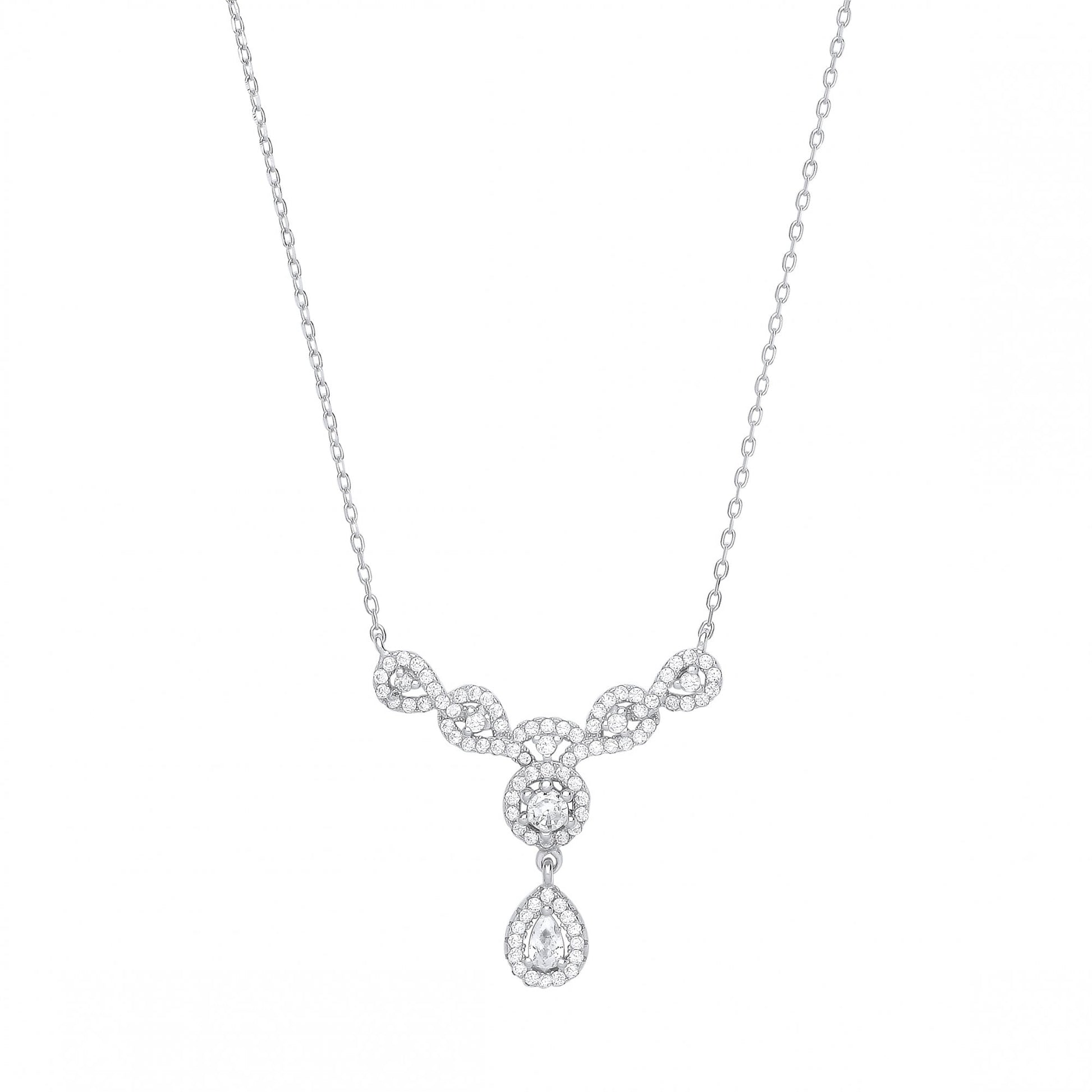 Silver CZ Fancy Pendant Necklace