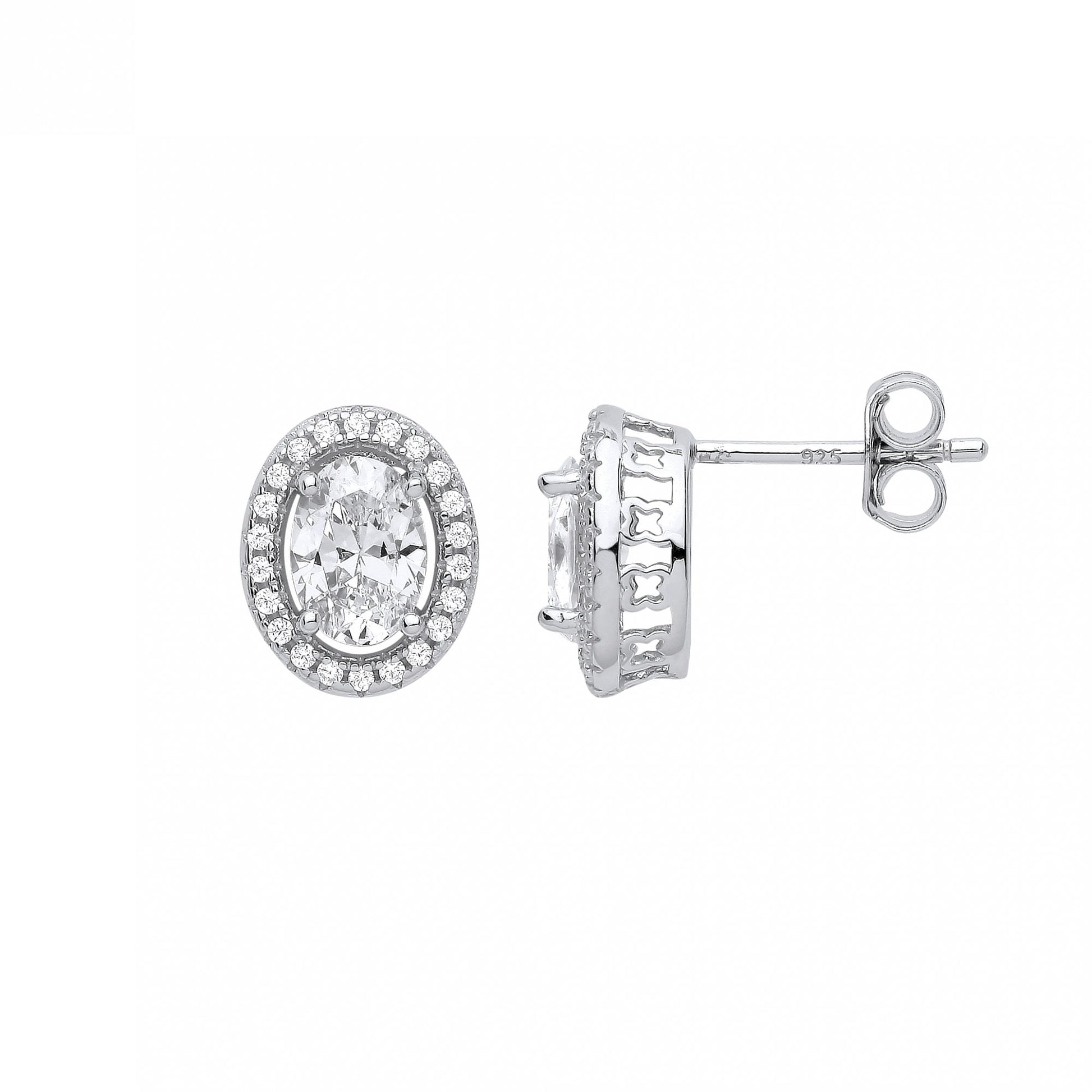 Silver CZ Oval Cluster Stud Earrings