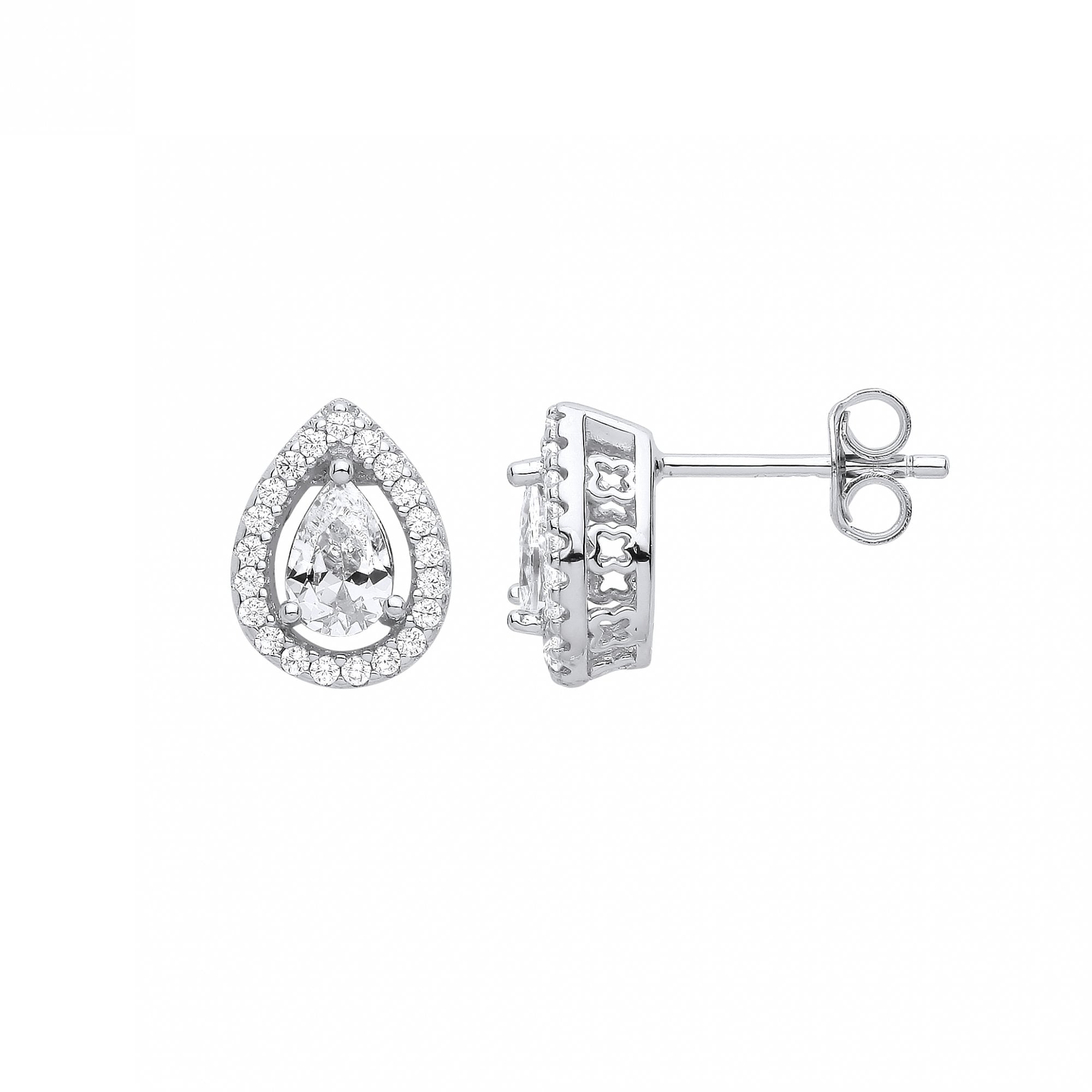 Silver CZ Fancy Pear Drop Stud Earrings