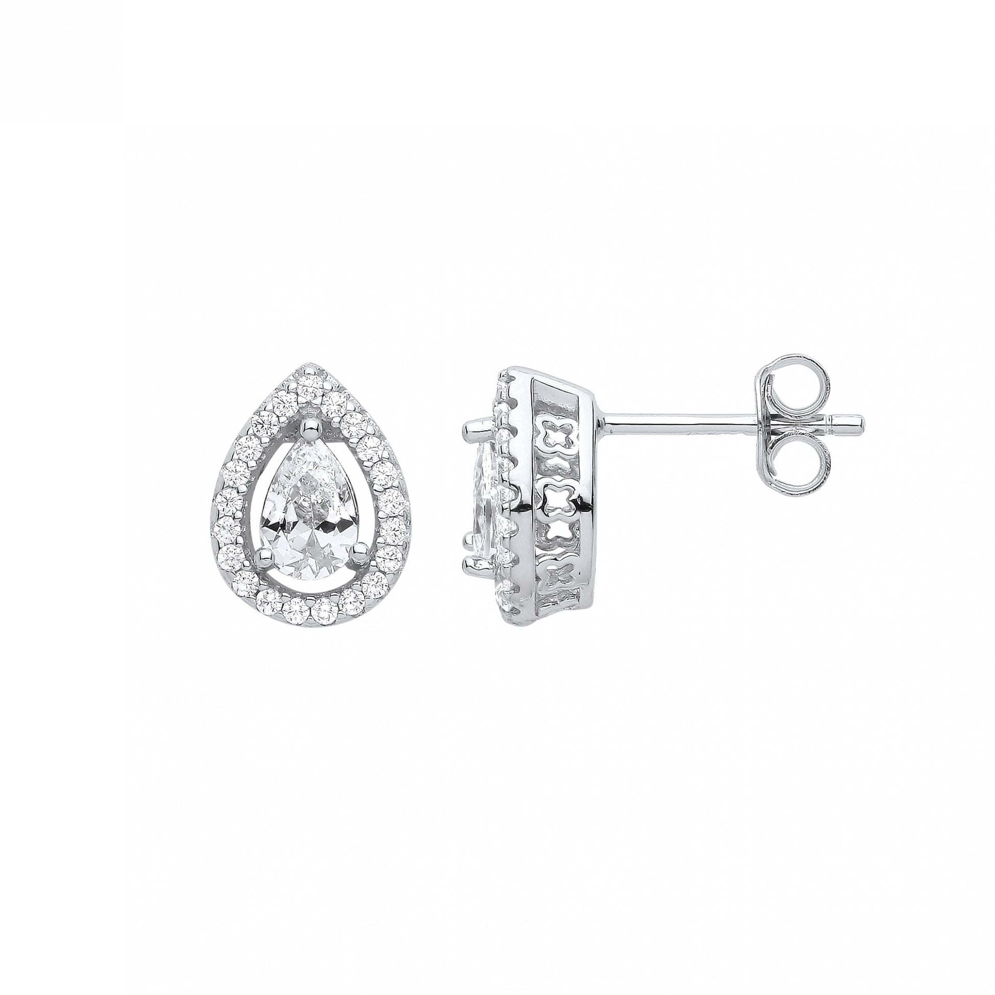 Silver CZ Fancy Pear Drop Stud Earrings