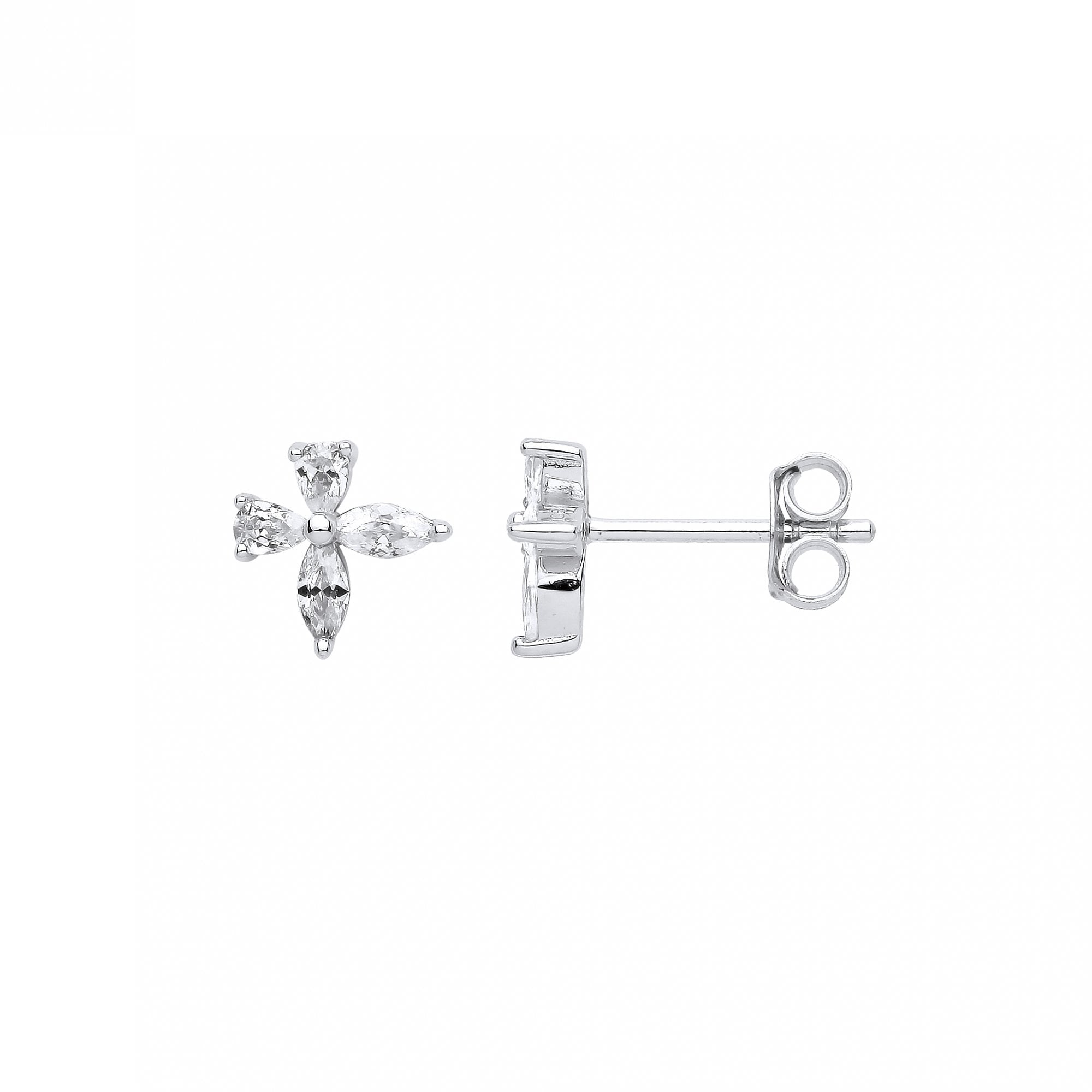 Silver CZ Flower Stud Earrings
