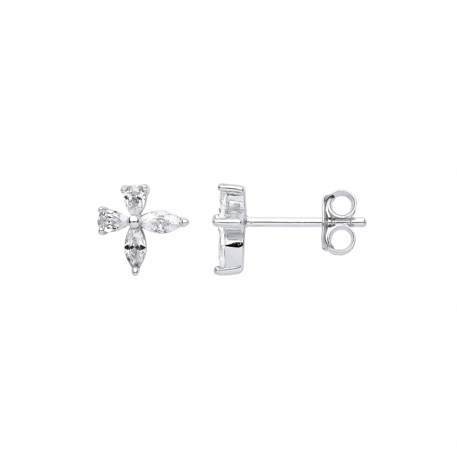 Silver CZ Flower Stud Earrings