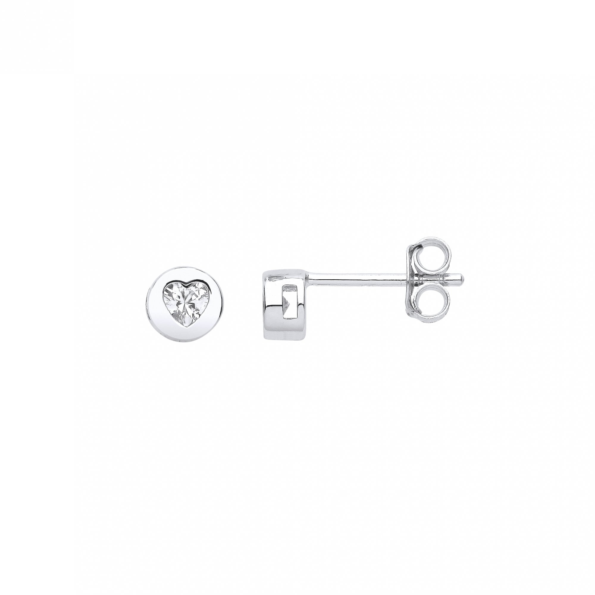 Silver CZ Heart Stud Earrings