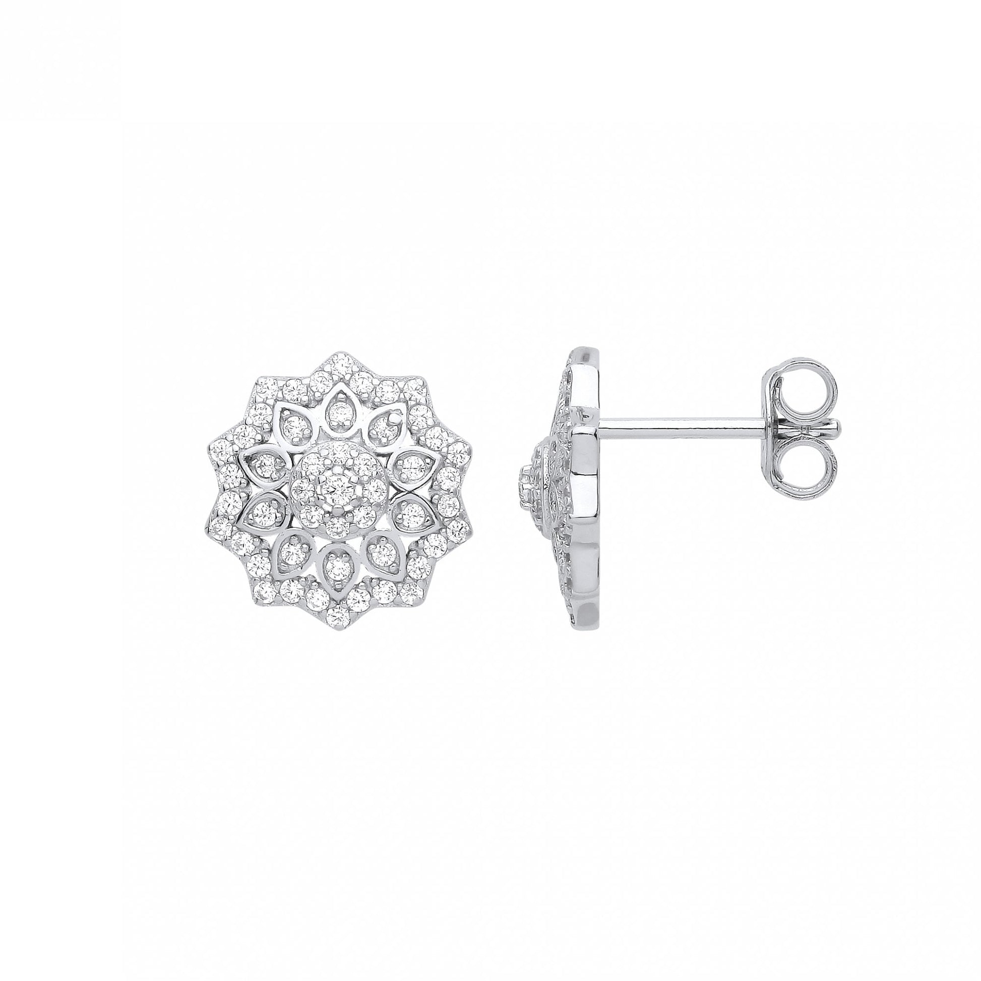 Silver CZ Cluster Stud Earrings