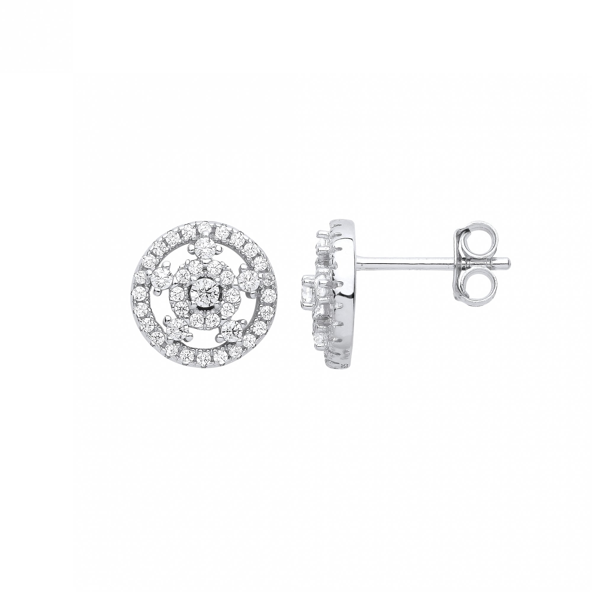 Silver CZ Fancy Cluster Stud Earrings