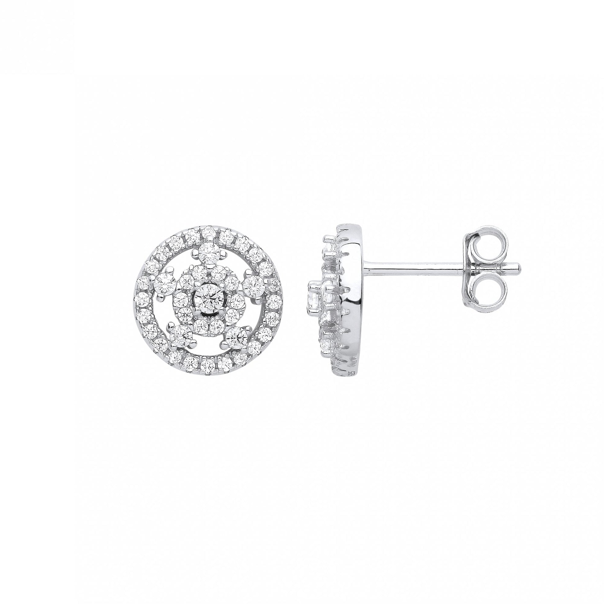 Silver CZ Fancy Cluster Stud Earrings