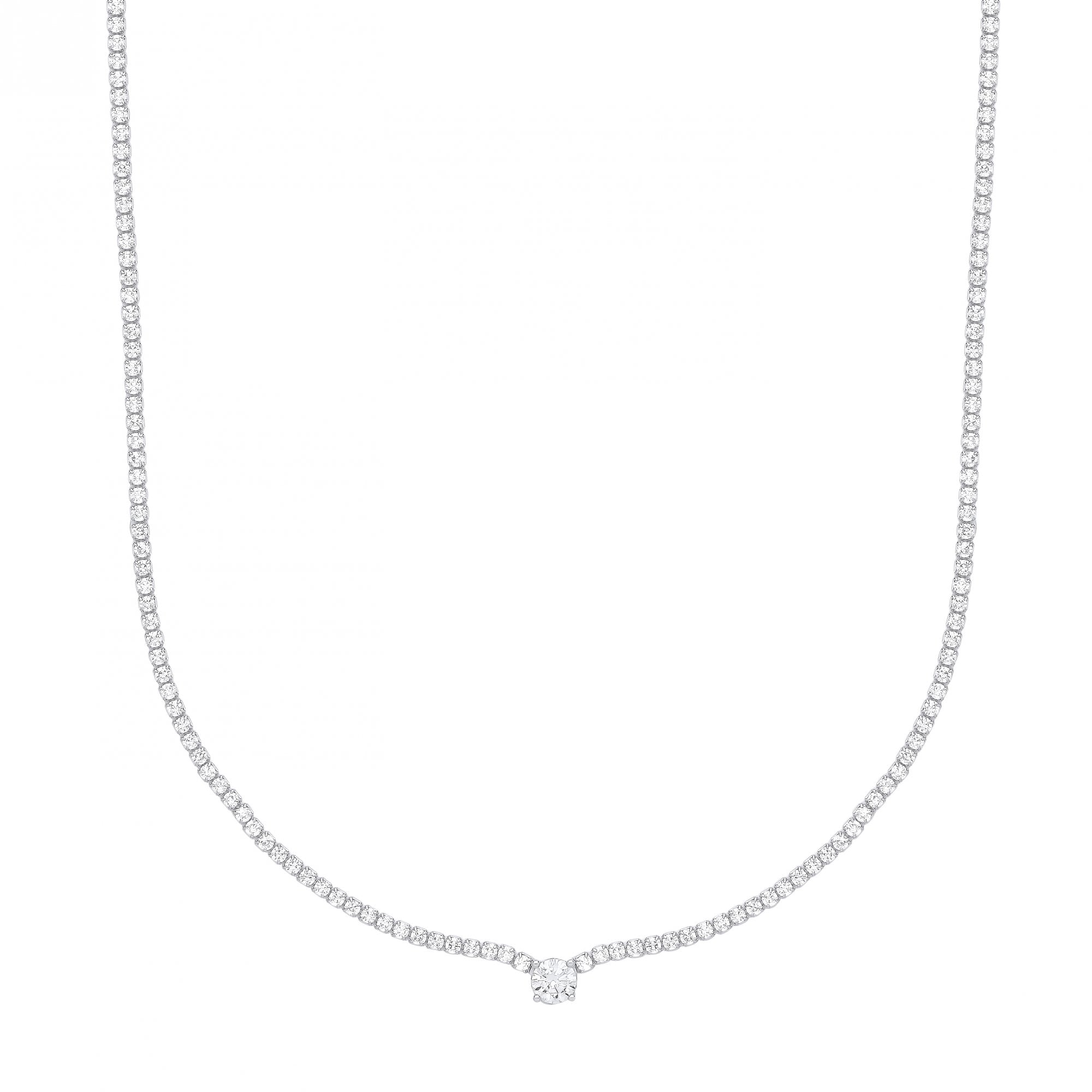Silver CZ Tennis Choker Necklace With Pendant (+ Extension)