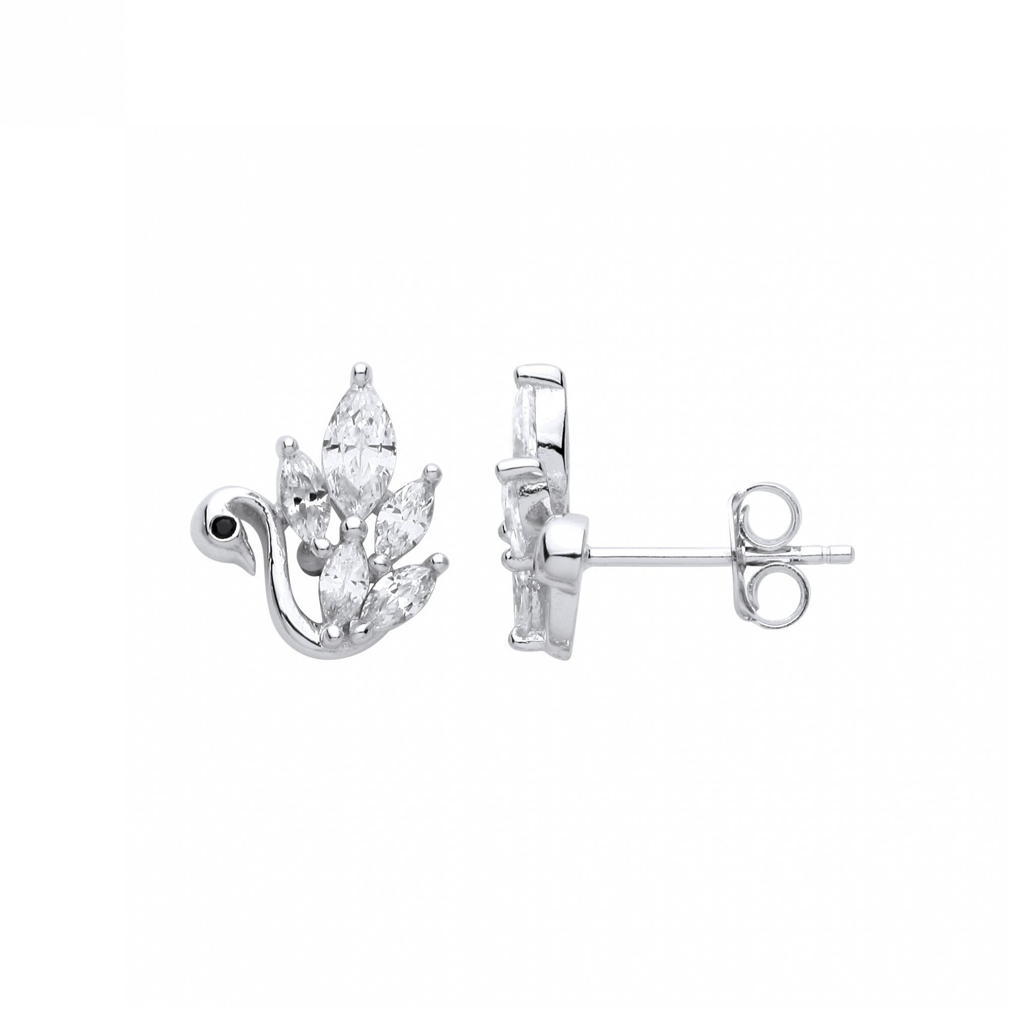 Silver CZ Swan Stud Earrings