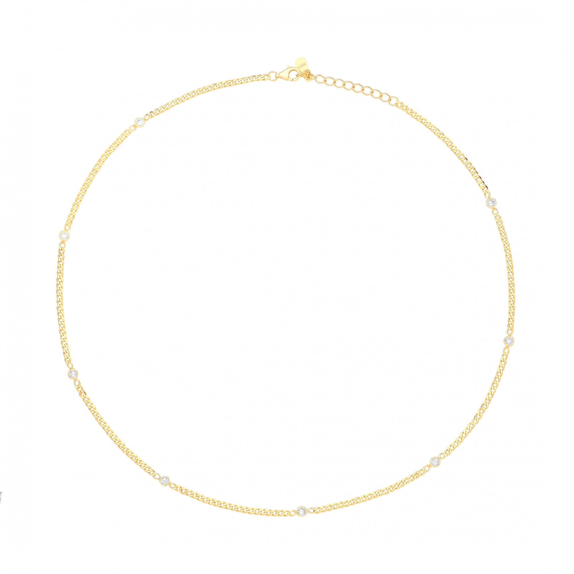 Gold Plated CZ Curb Fancy Necklace (+ Ext)
