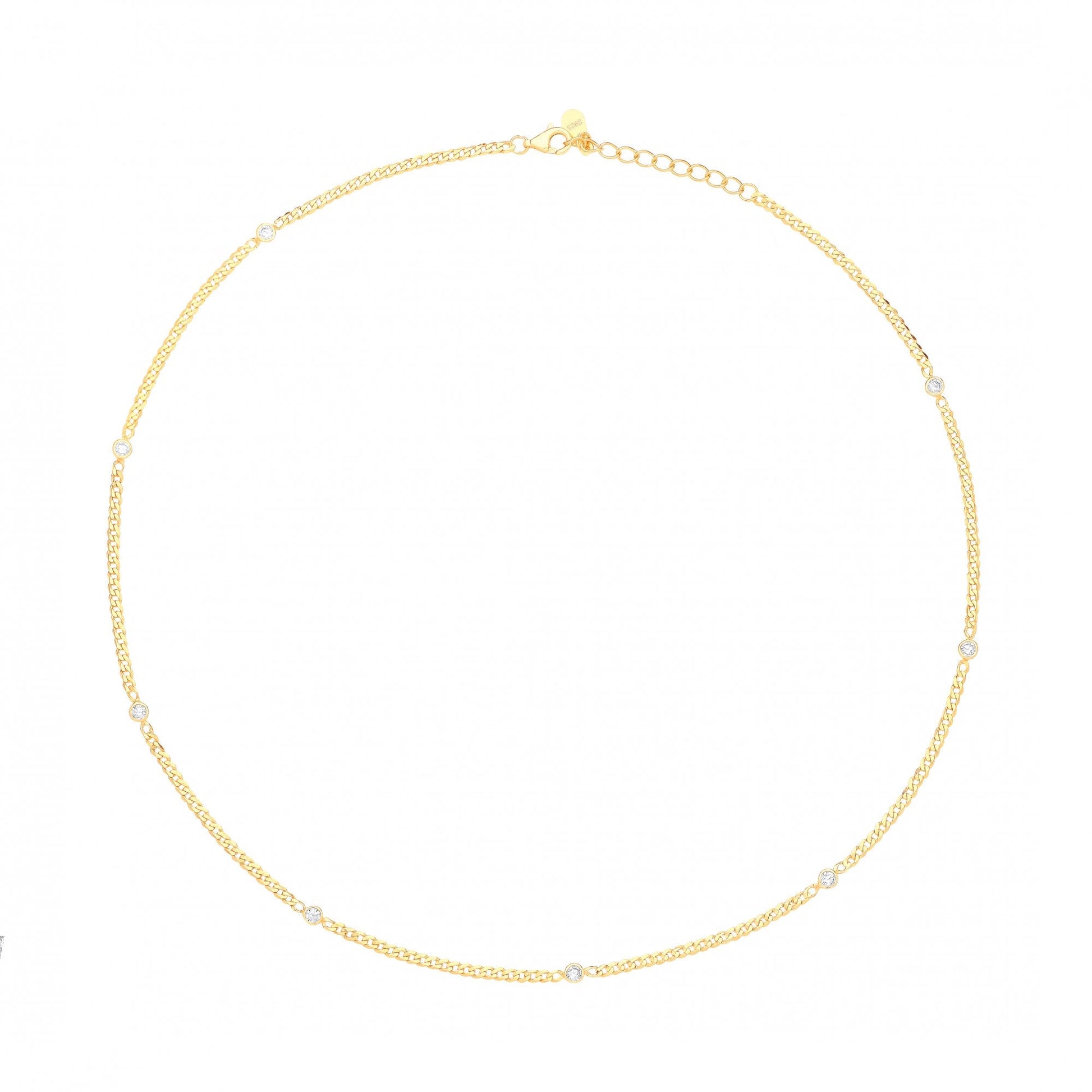 Gold Plated CZ Curb Fancy Necklace (+ Ext)