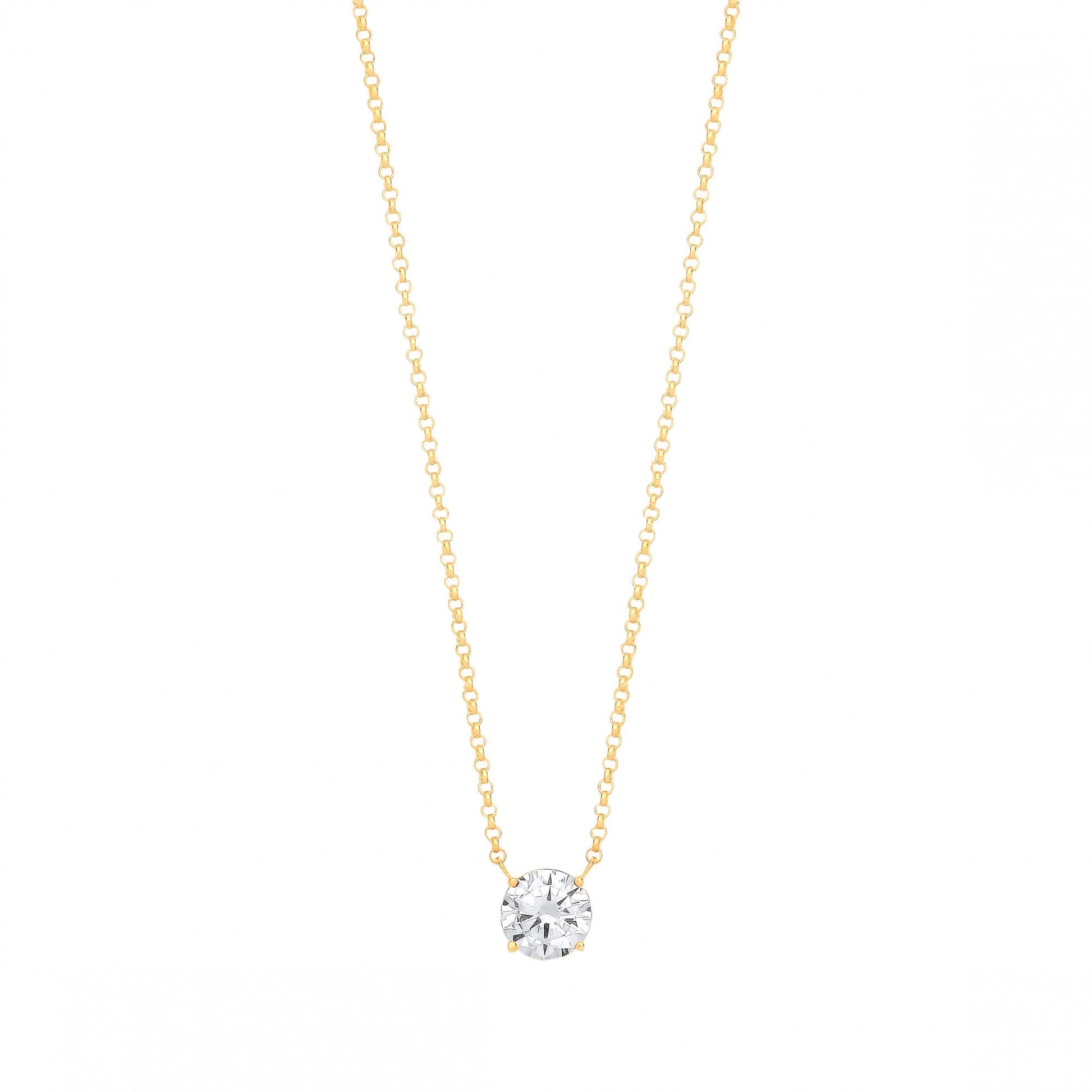 Gold Plated Necklace With 8mm CZ Round Pendant
