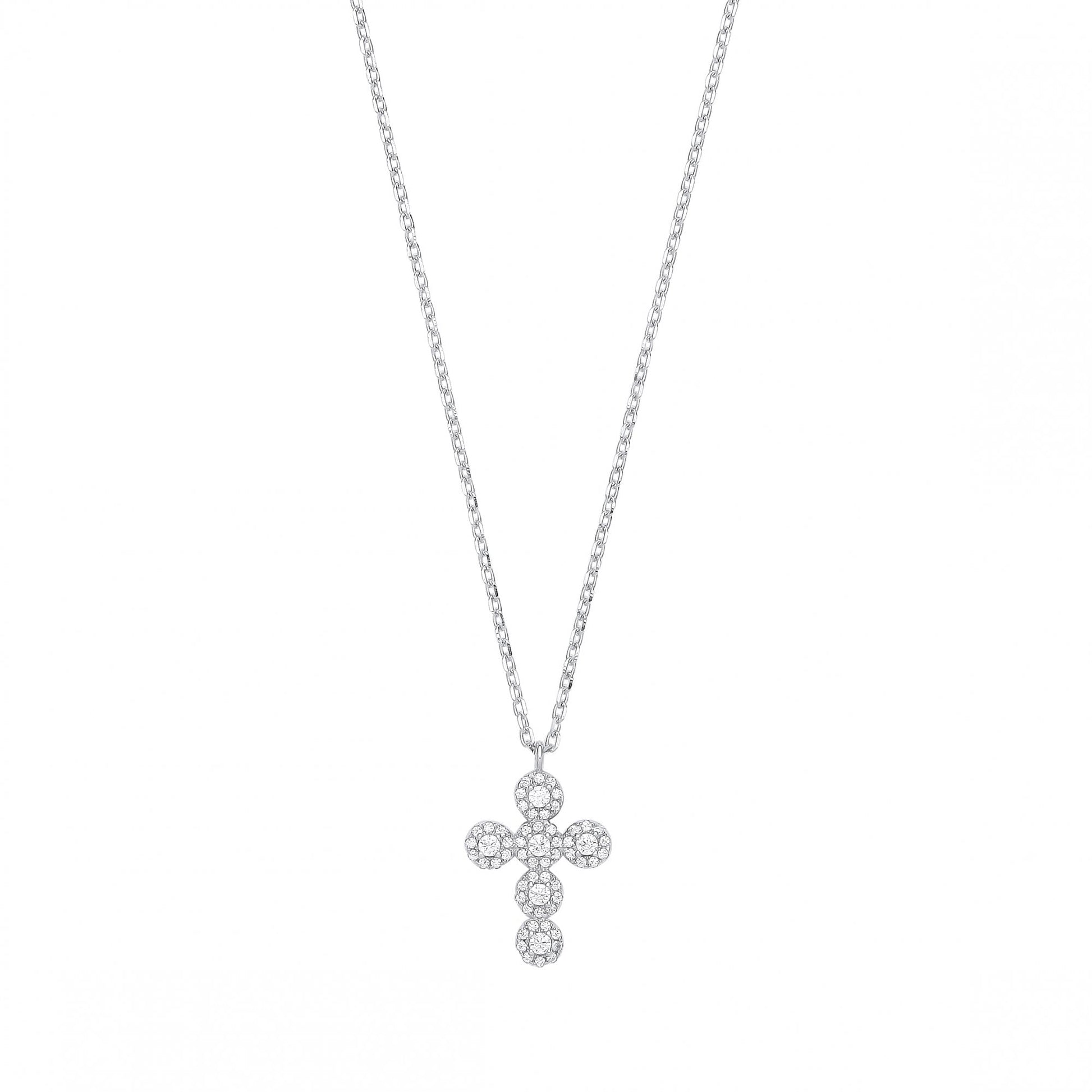 Silver CZ Fancy Cross Pendant Necklace
