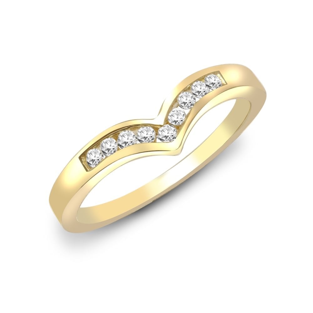 9ct Yellow Gold 15pts Channel Set Wishbone Ring