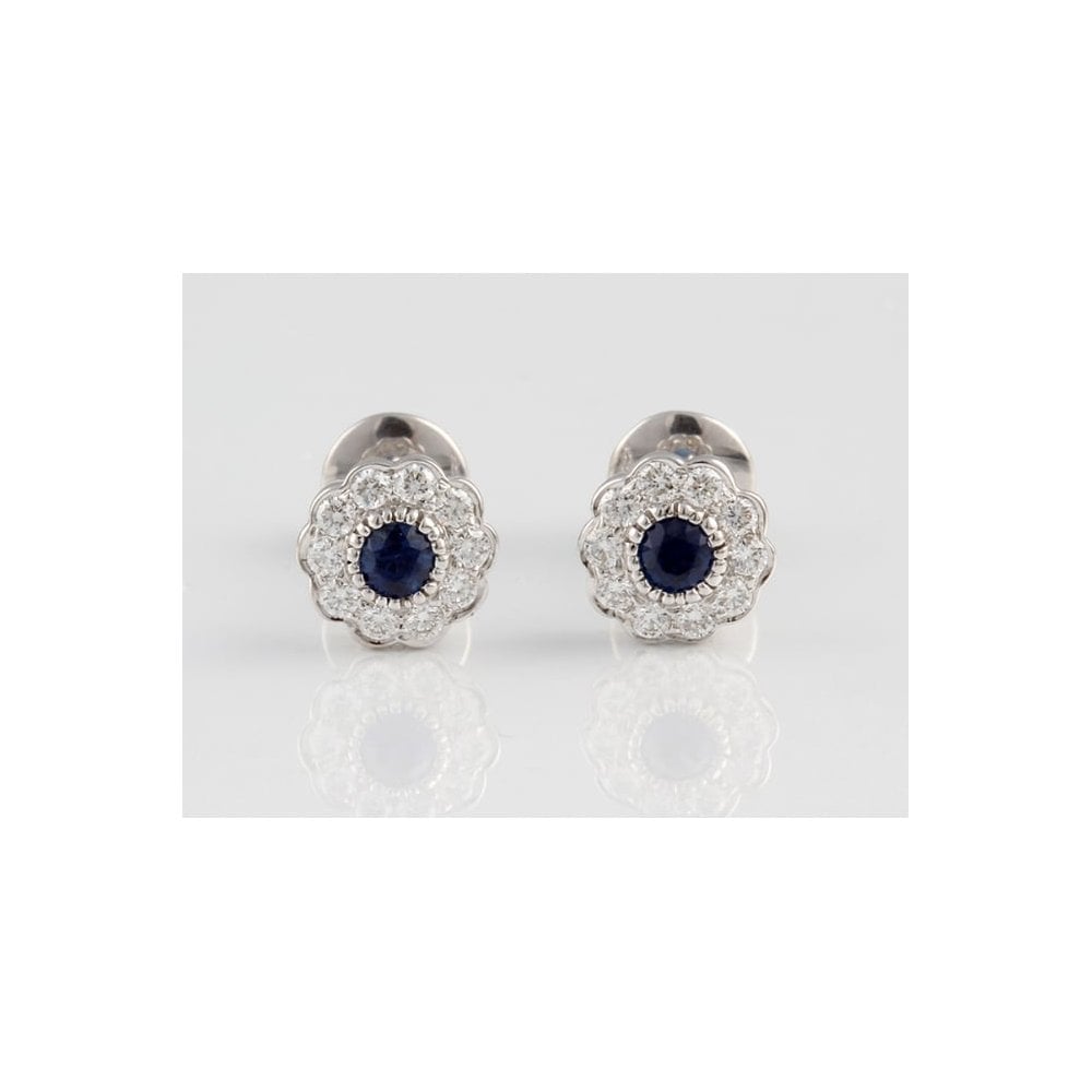 9ct White Gold 0.25ct Sapphire and 0.27ct Diamond Cluster Stud Earrings