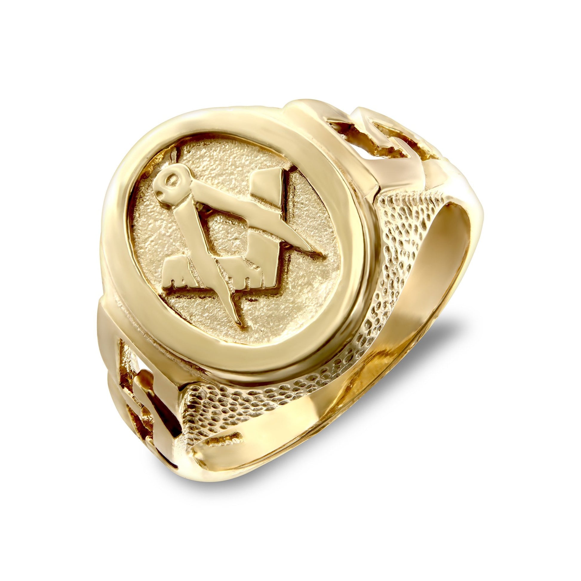 Men's Solid 9ct Yellow Gold Curb Links Oval Masonic Ring