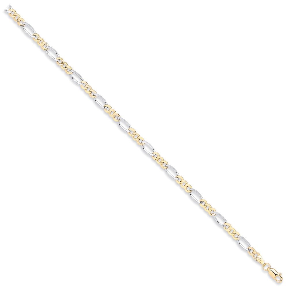 9ct yellow and white gold Rhodium plated hollow Figaro Chain/ Bracelet