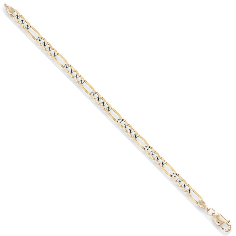 9ct yellow and white gold Rhodium plated hollow Figaro Chain/ Bracelet