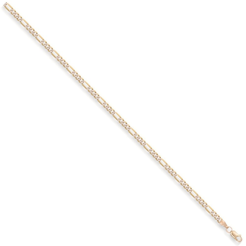 9ct yellow and white gold Rhodium plated hollow Figaro Chain/ Bracelet