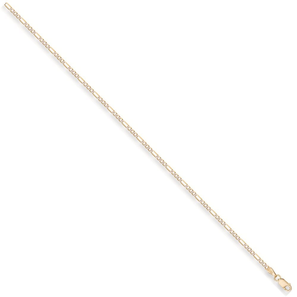9ct yellow and white gold Rhodium plated hollow Figaro Chain/ Bracelet