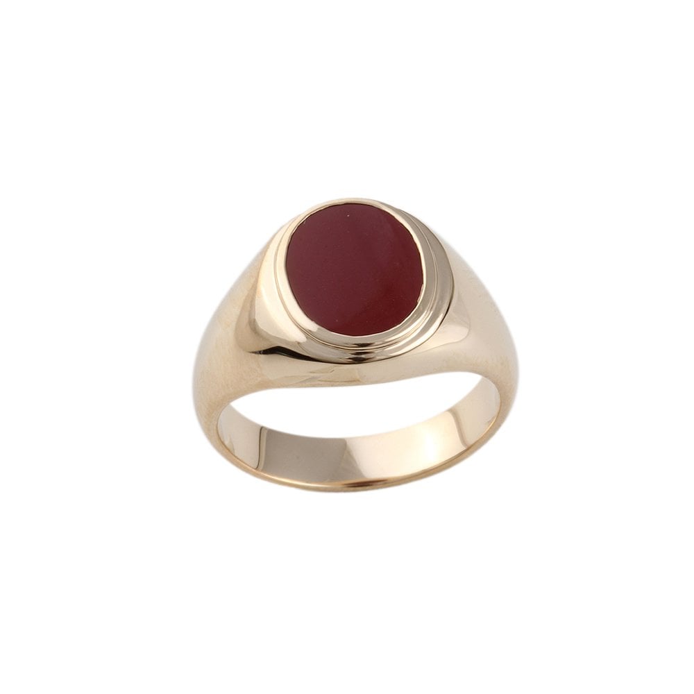 Yellow Gold 2.00ct Oval Blood Stone Set Ring