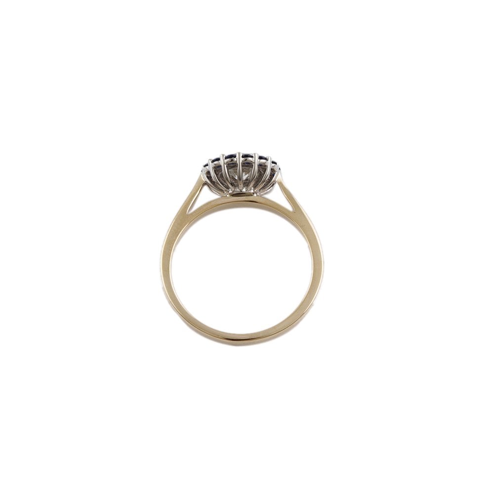 Yellow and White Gold 0.50ct Round Diamond and 0.39ct Round Blue Sapphire Set Cluster Ring