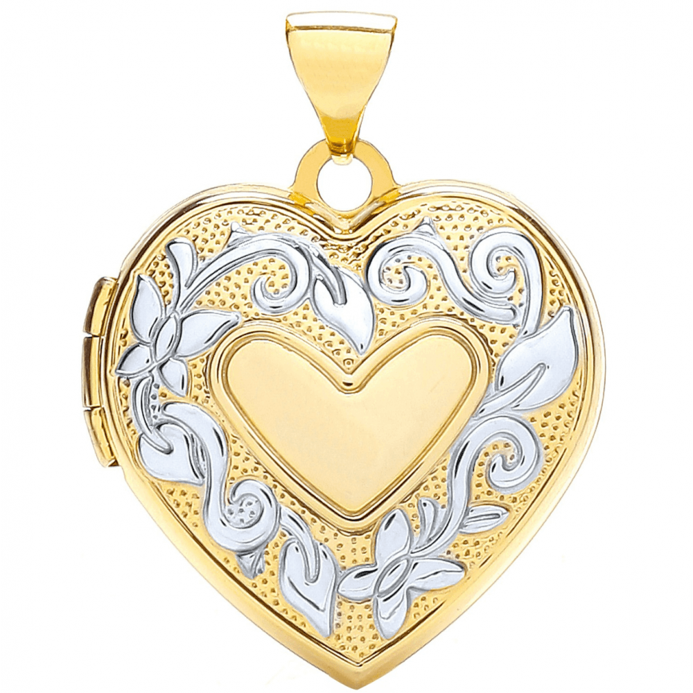 9ct White Yellow Heart Shape Locket with Diamond