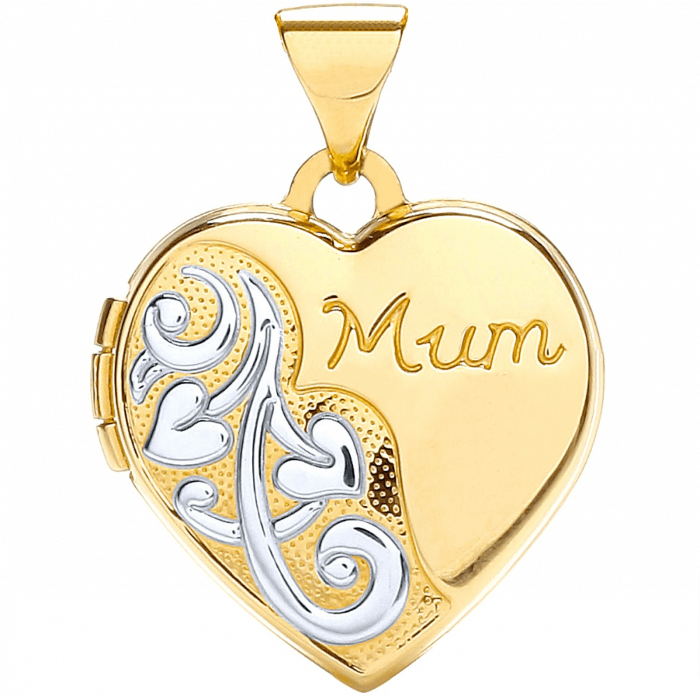 9ct White Yellow Heart Shape Mum Locket