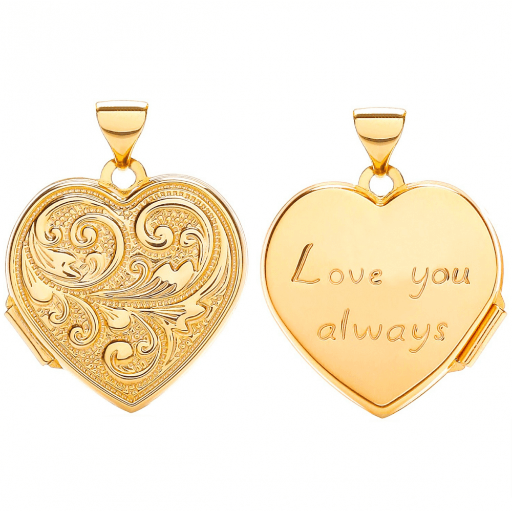 Yellow Gold Heart Double Sided Locket Love, You engraved on back