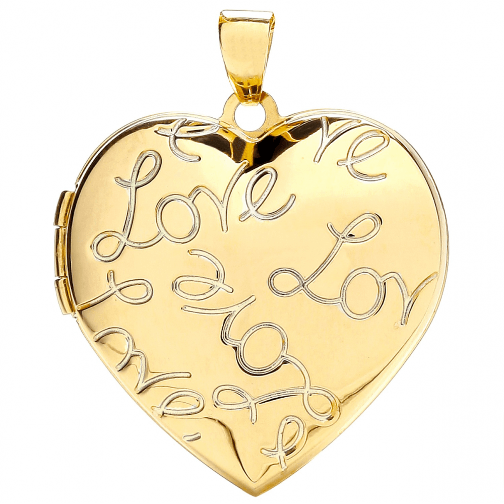 Yellow Gold Heart Shape Locket with Love engraved