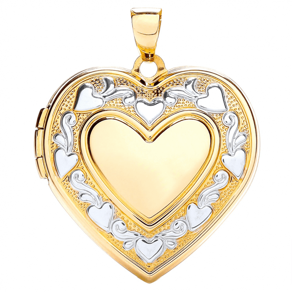 9ct White Yellow Heart Shape Locket with edge design