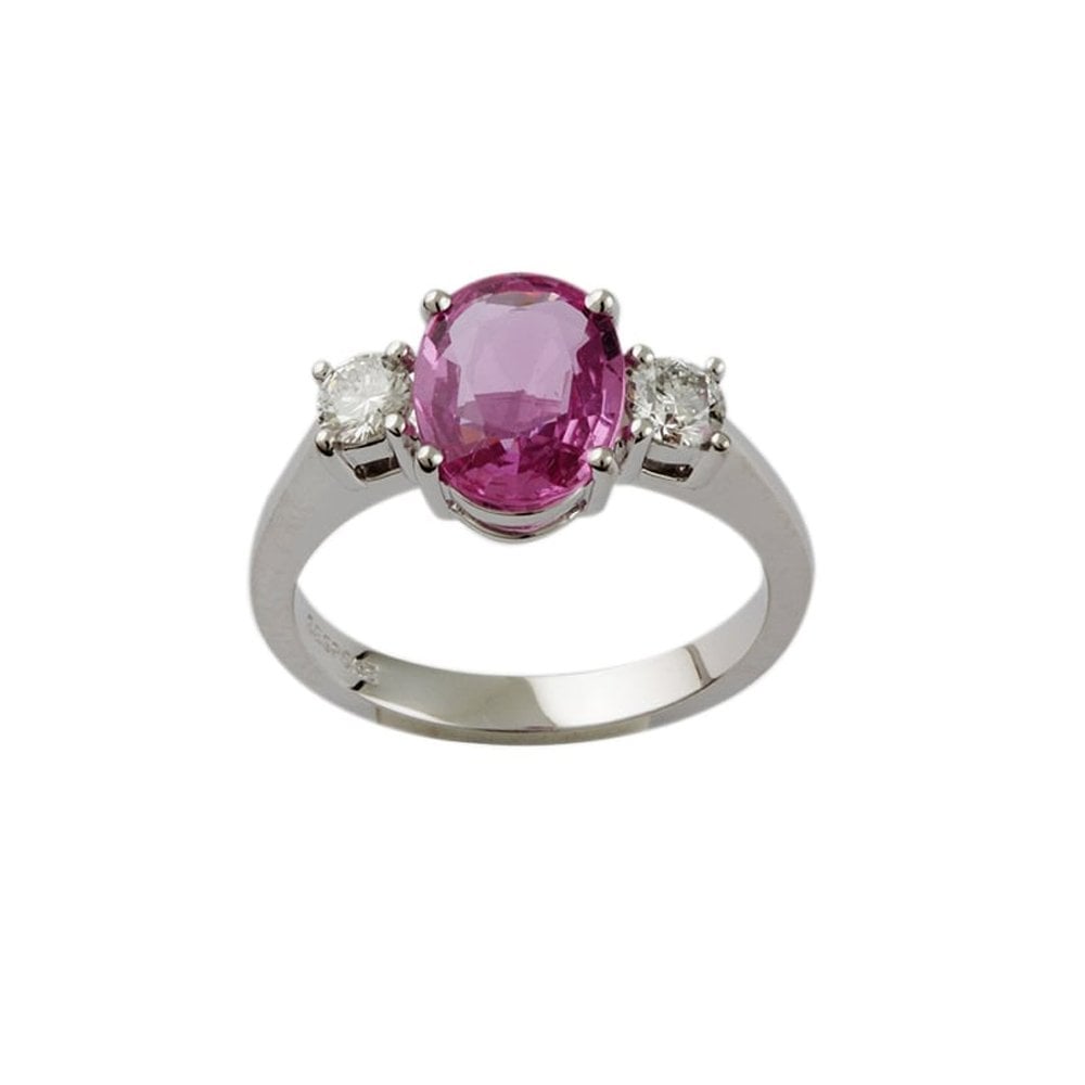 9ct White Gold Pink Sapphire and Diamond Three Stone Ring
