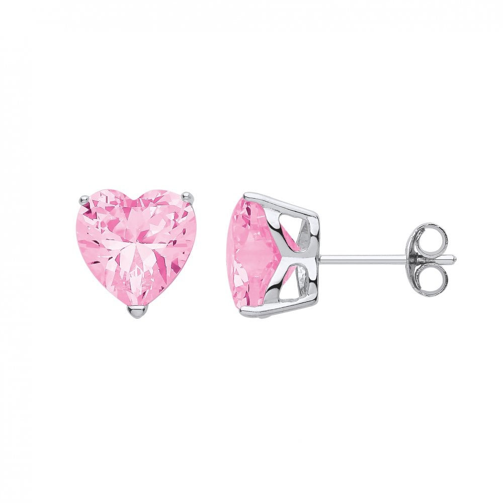 9mm Pink Heart Stud Earrings