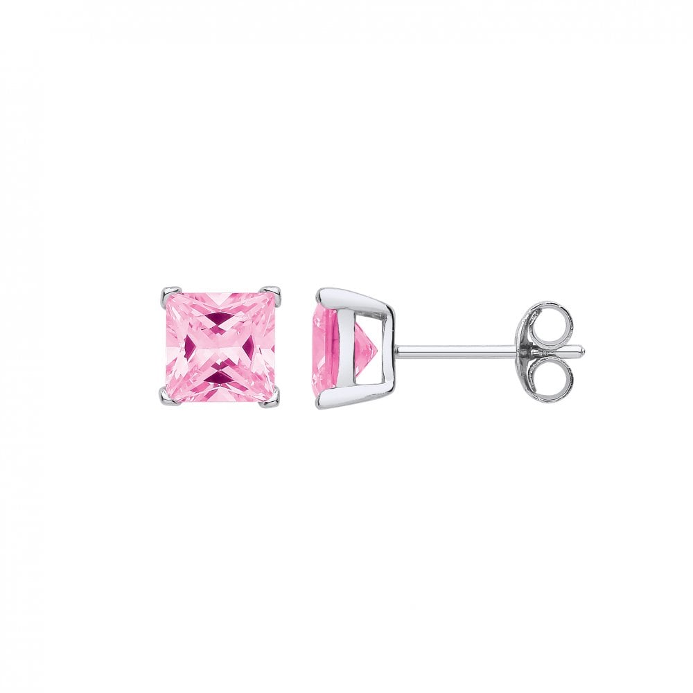 6mm Pink Square 925 Sterling Silver Stud Earrings (Pack of 5)