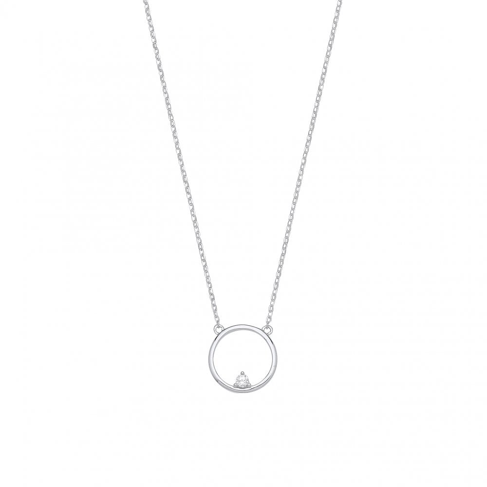 Silver CZ Circle Pendant Necklace