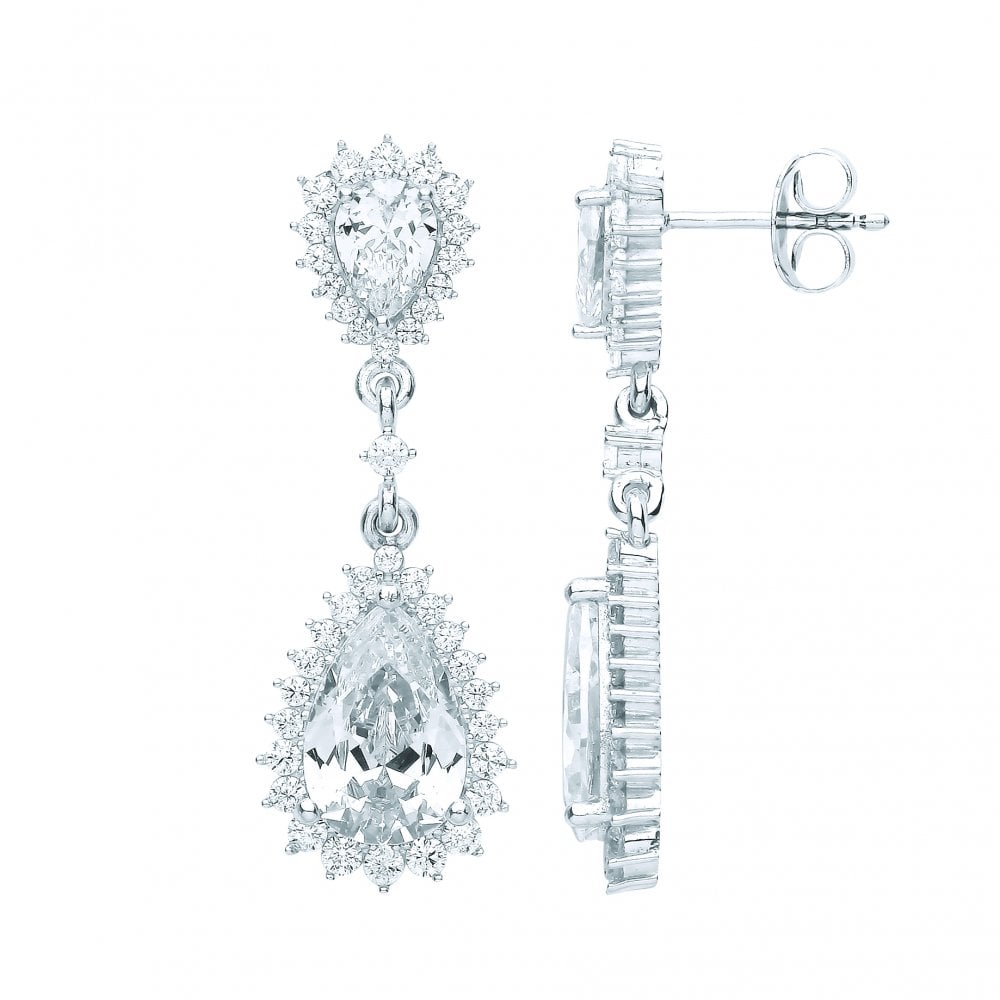 Silver CZ Fancy Pear Drop Earrings