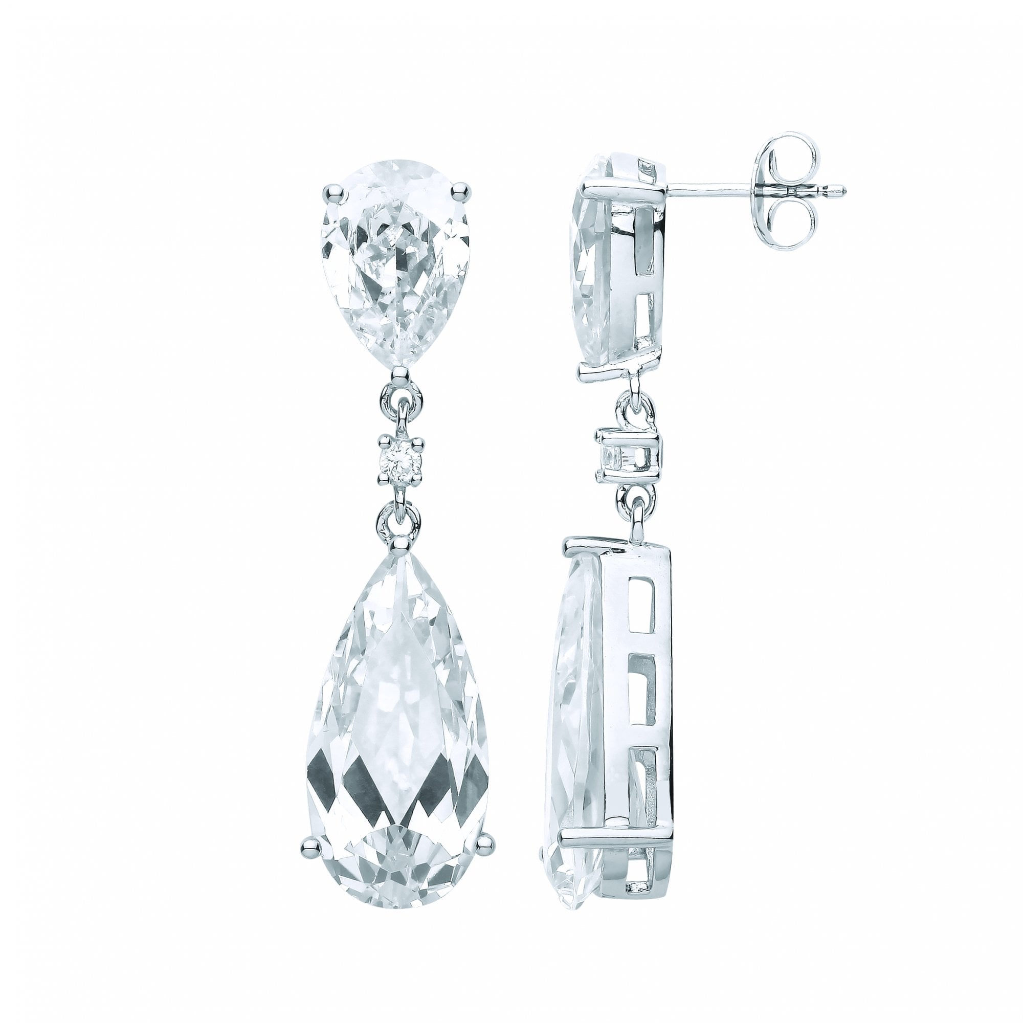 Silver CZ Pear Drop Fancy Earrings